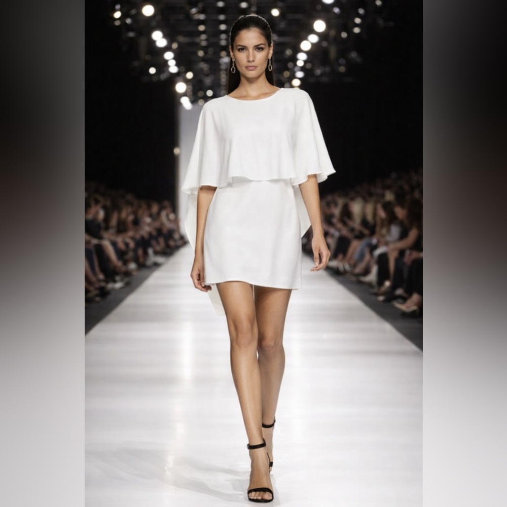 NWT BCBGMAXAZRIA “Jamey” White Open-Back Cape Dress 🤍
